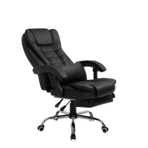 Luxury Extra Padded High Back Recline Faux Leather Relaxing Executive Chair With Footrest, Mr34 Black Desk Chairs