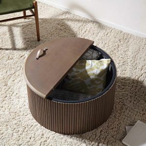 Maru Oak Round Coffee Table With Storage, Silver Oak Coffee Tables