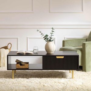 Richmond Ridged Coffee Table With Drawer, Matte Black Coffee Tables