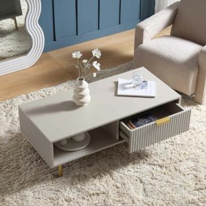 Richmond Ridged Coffee Table With Drawer, Matte Taupe Coffee Tables