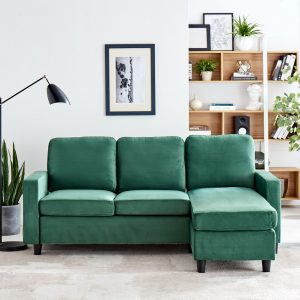 Campbell 3 Seater Sofa With Reversible Chaise In Green Velvet Sofas