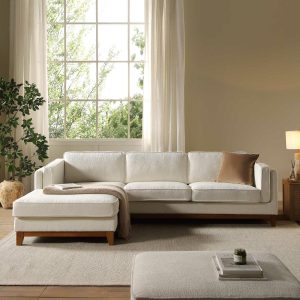 Dipley Beige Boucle Fabric Sofa, Grande Chaise Sofa Left Hand Sofas