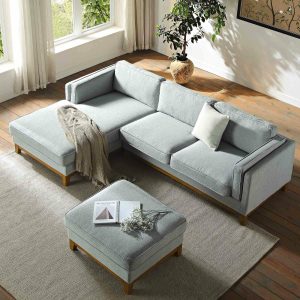 Dipley Sage Woven Fabric Sofa, Grande Chaise Sofa Left Hand Sofas