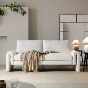 Hampstead White Boucle Curved 3-Seater Sofa Sofas