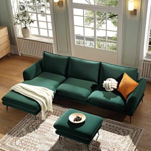 Obriel Forest Green Velvet Sofa, Grande Chaise Sofa Left Hand Sofas